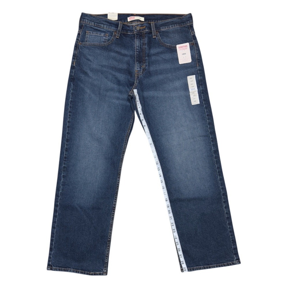 Signature Levi Strauss Men's Loose Fit Jeans 35x30 Dark Blue Straight Denim NWT